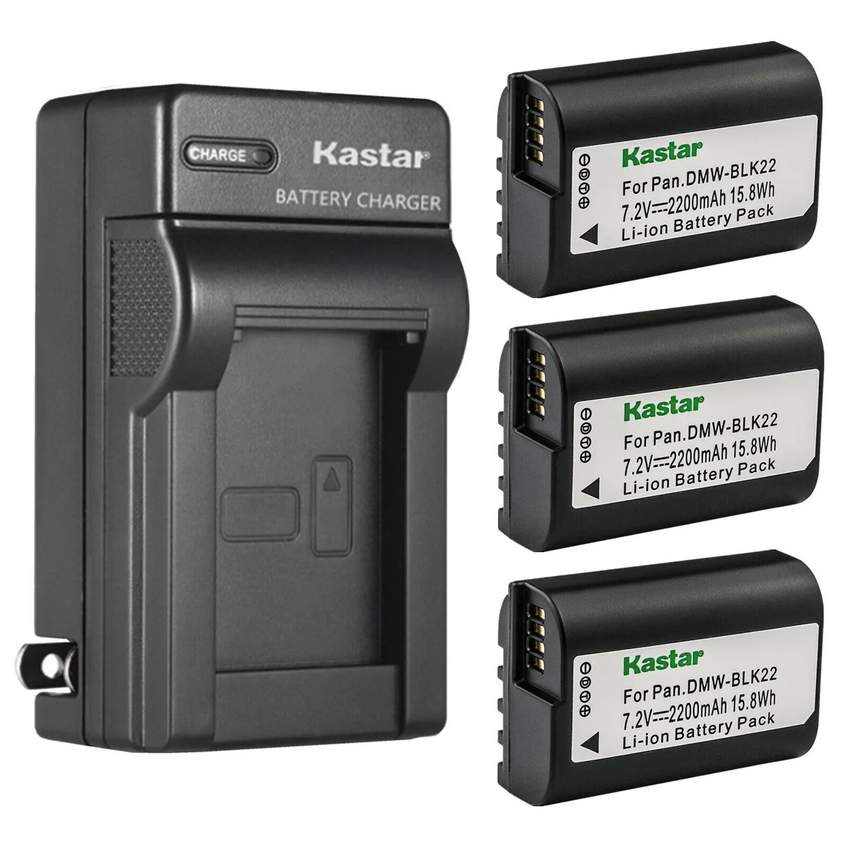 Kastar Kastar 3-Pack DMW-BLK22 2200mAh Battery &amp; AC Wall Charger — product photo