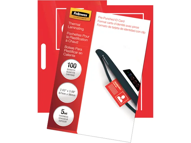 FELLOWES FELLOWES 52016 Glossy Laminating Pouches ID Punched 5 mil 100 pack — product photo