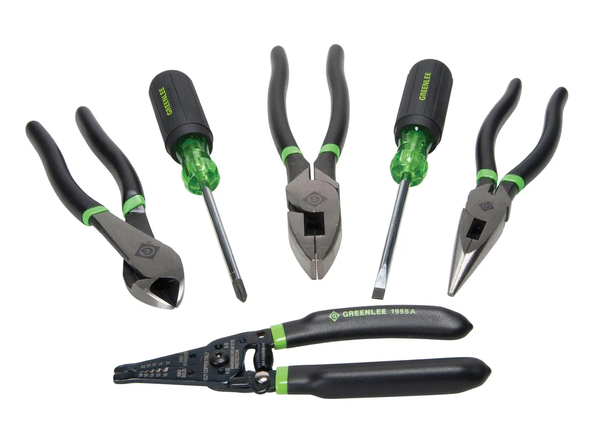 Six-piece hand tool kit in black case with rubber-handled chromium-vanadium steel tools