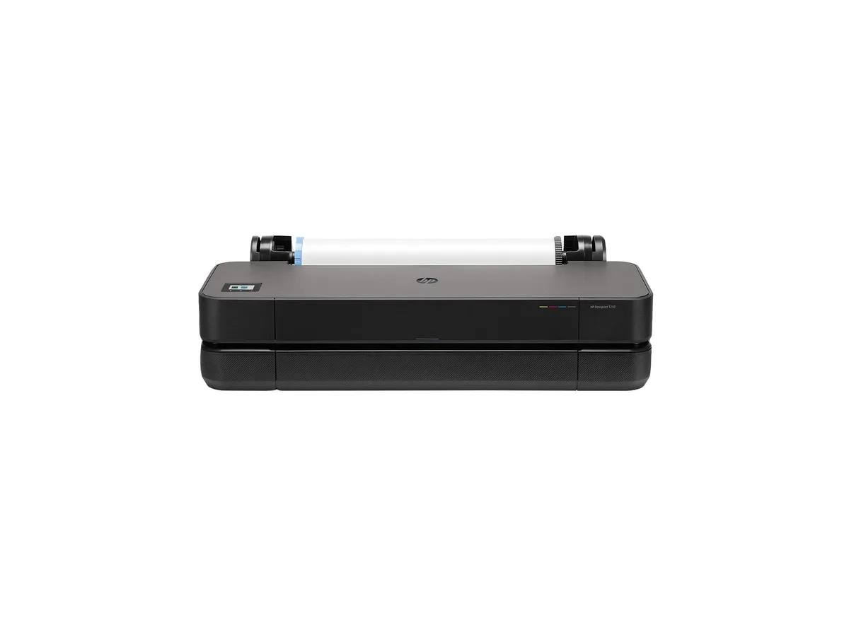 White compact 24-inch large-format plotter printer with front control panel and output tray