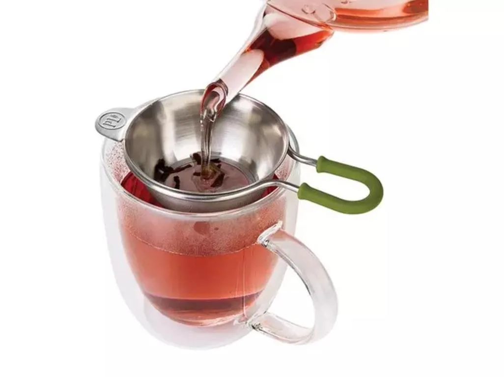 Progressive International Progressive PL8-3520 English Tea Strainer with green holder — product photo