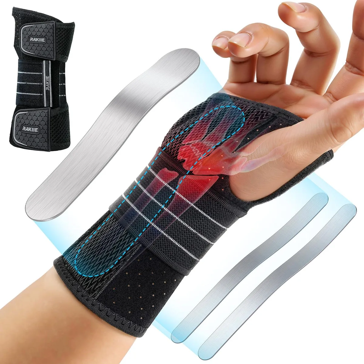 Rakiie Carpal Tunnel Wrist Brace Right Hand Gray Medium — product photo