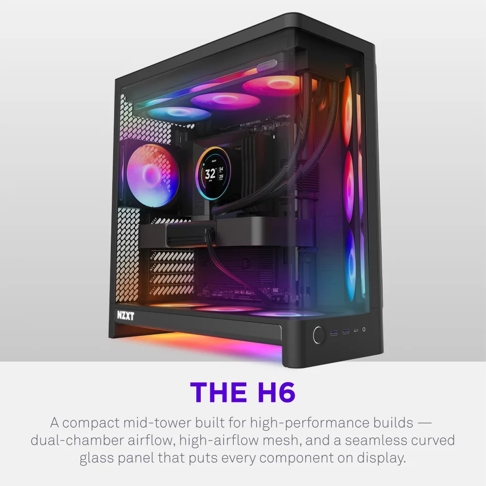 NZXT NZXT CC-H62FB-01 H6 (2026) Compact Dual-chamber ATX Case All Black — product photo