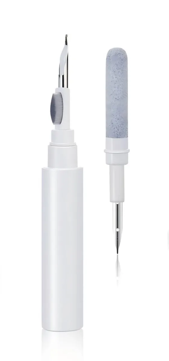 White pen-shaped cleaner with brush, sponge and metal tip