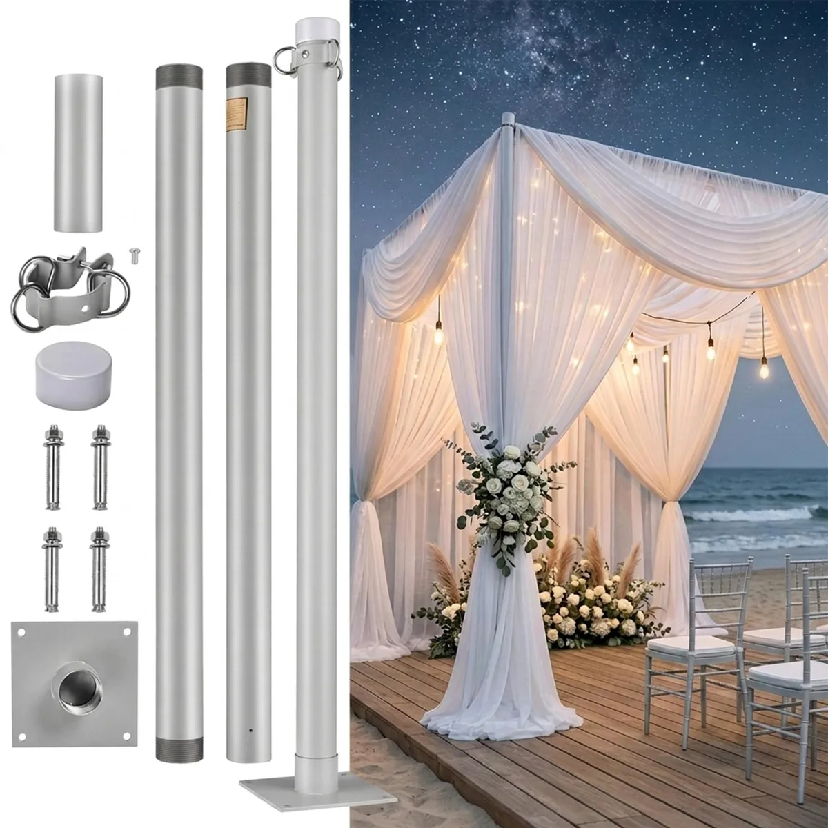 Yescom USA, Inc. Yescom USA, Inc. 07SSP001-8FT-SILVER 8 ft canopy pole silver — product photo