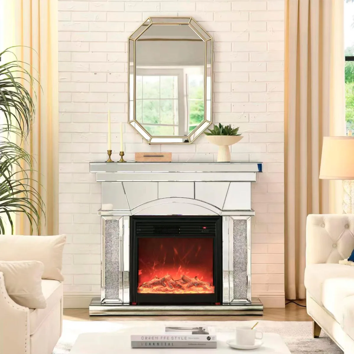 tuphen tuphen 46" 12.5" 41" Mirror Crystal Electric Fireplace — product photo