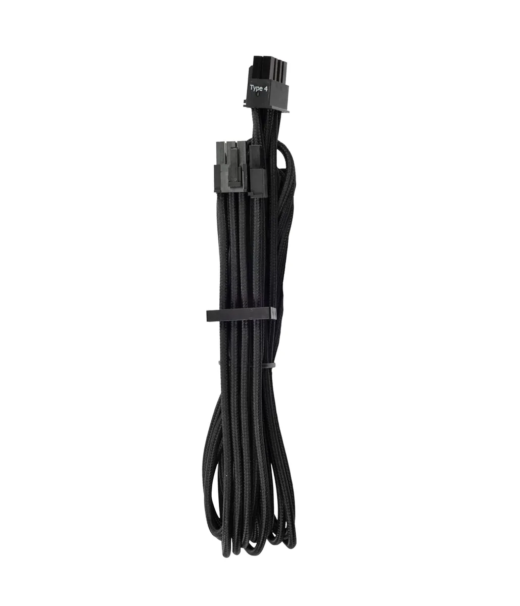 Black 3 ft PCIe 8-pin 6+2 split cable with embossed finish and cable combs