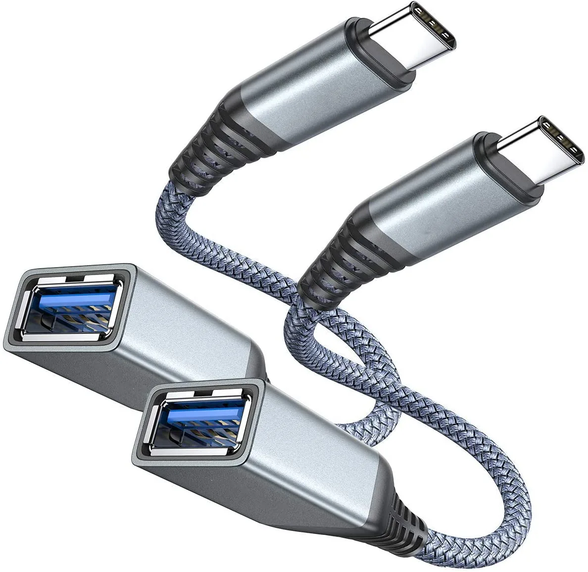 Hitoor Hitoor USB C to USB A adapter 2 pack gray 9 inch — product photo