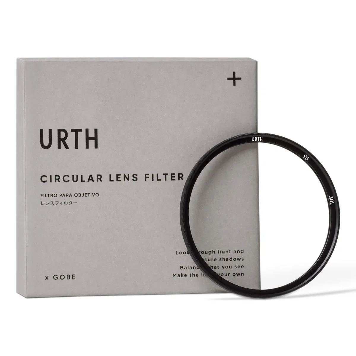 A circular 95 mm glass filter in a slim metal ring