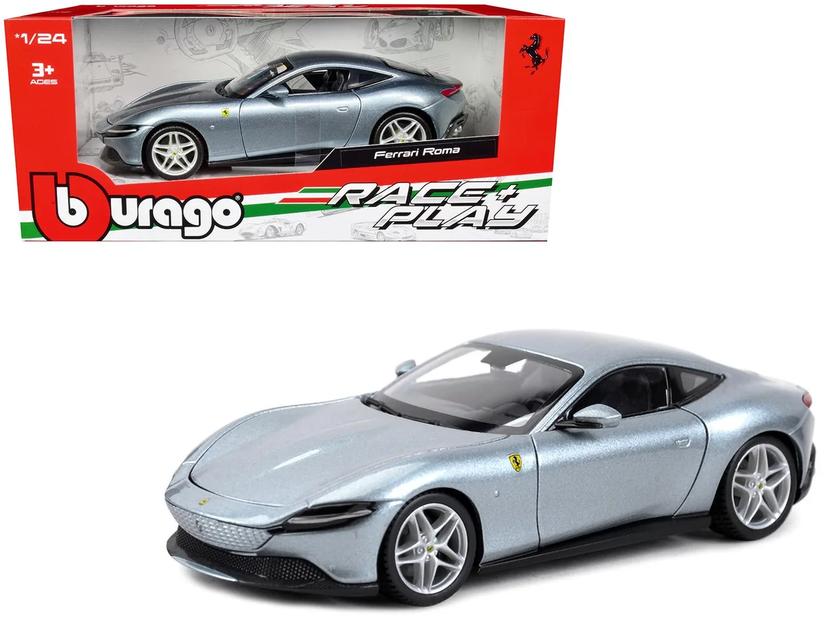 BBURAGO BBURAGO Ferrari Roma Gray Metallic "Race + Play" 1/24 Diecast Car — product photo