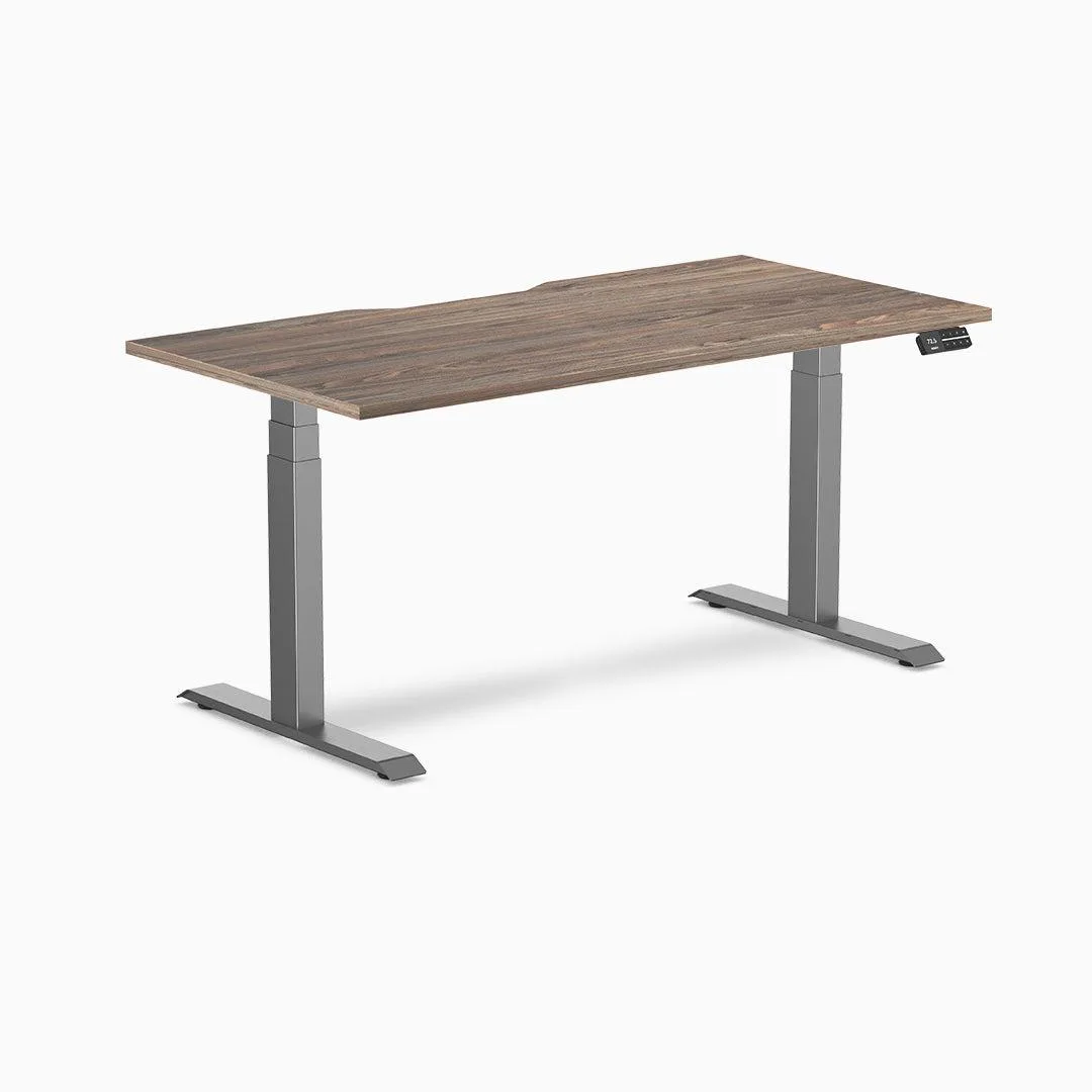 Desky Desky Dual Scalloped Sit Stand Desk Natural Walnut 59.1 x 29.5 in Space Gray — product photo
