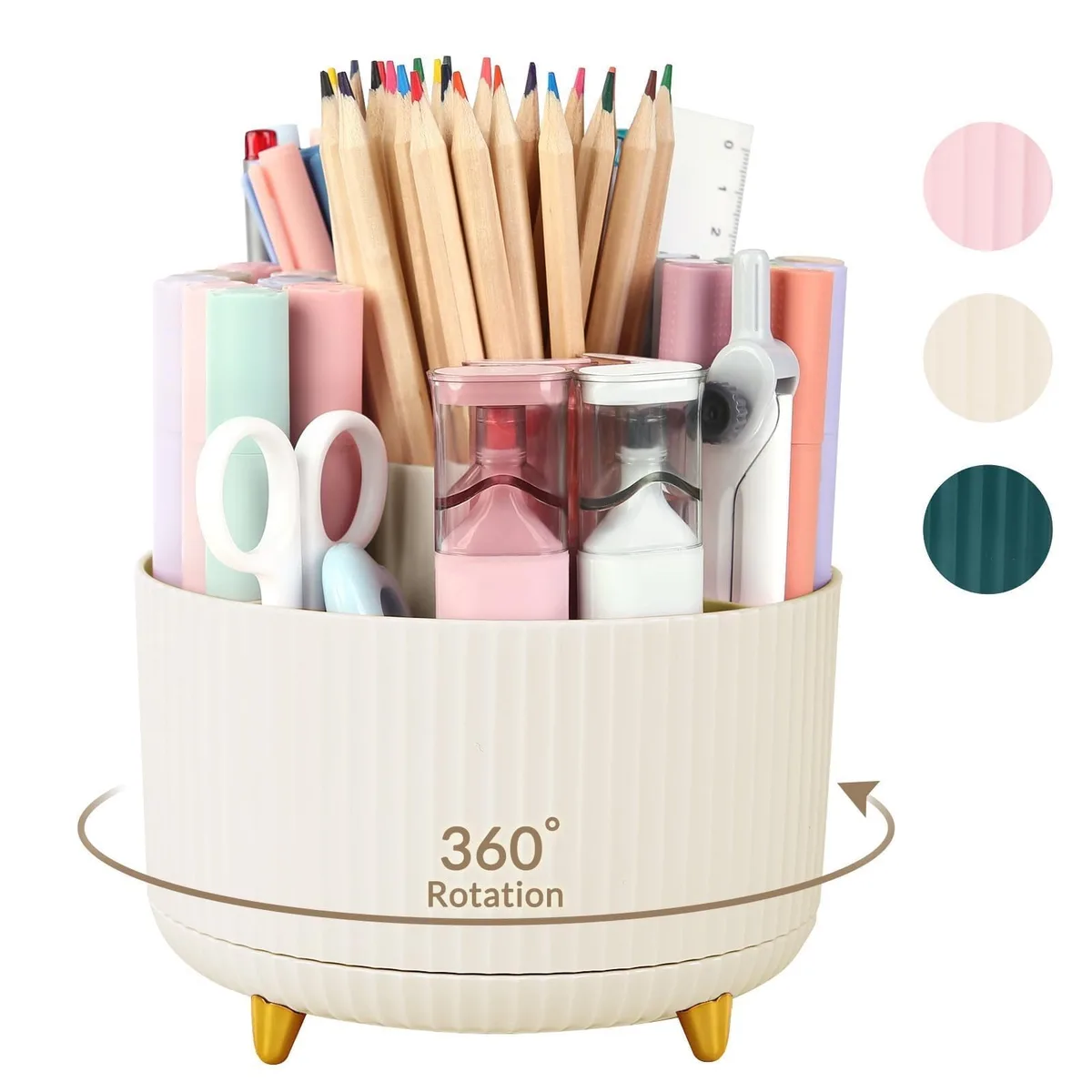 Beige plastic rotating pen organiser with five slots