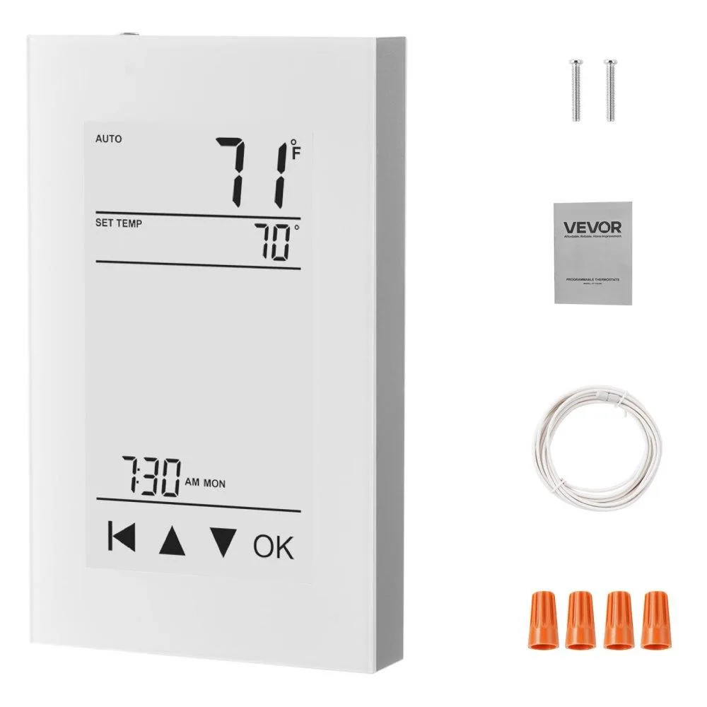 VEVOR VEVOR 7-Day Programmable Thermostat GFCI LCD Touchscreen Gray-White Without Wifi — product photo