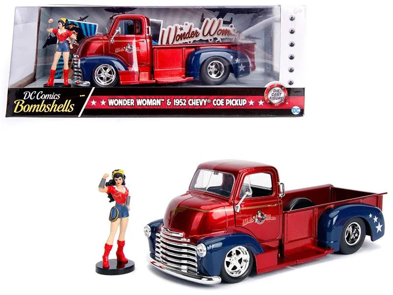 Jada Jada 1952 Chevrolet COE Pickup Red Blue Wonder Woman 1/24 Diecast — product photo