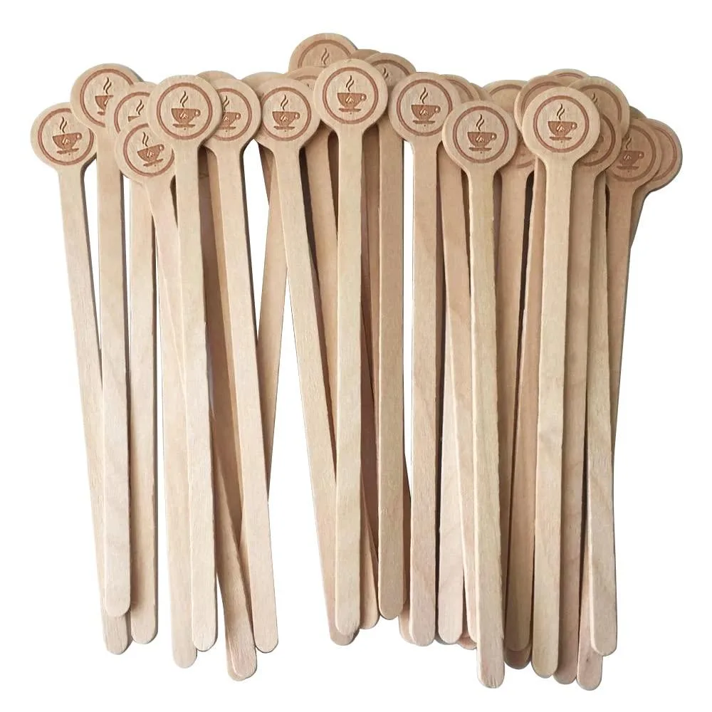 Wooden coffee stirrers, 100 pieces, 15.5 cm length, natural birch wood finish