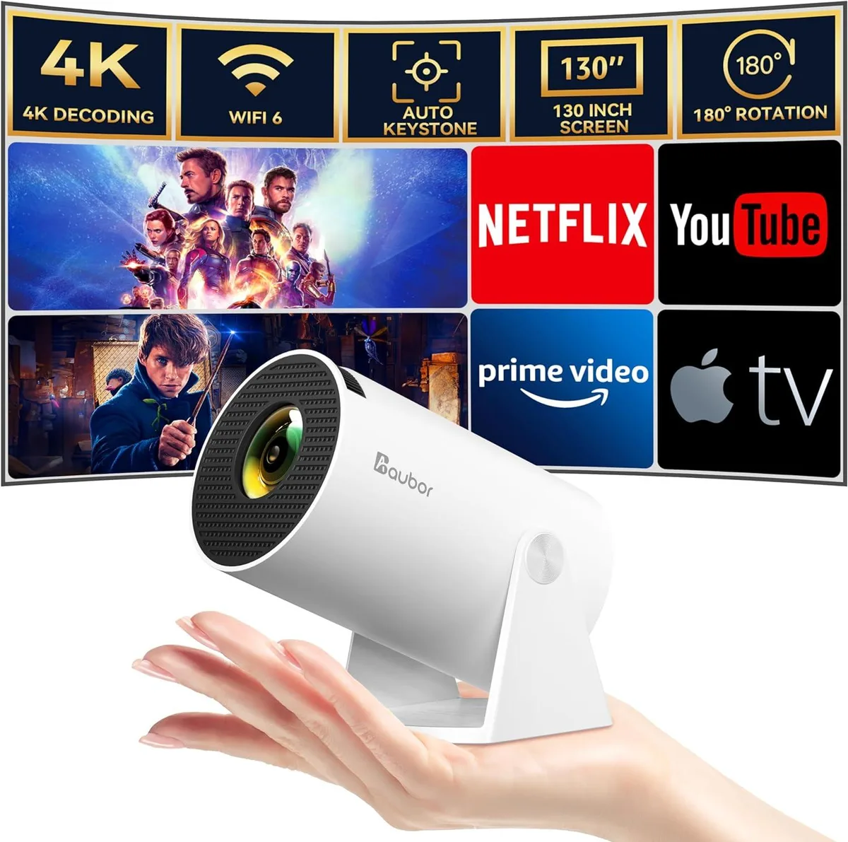 BFKK BFKK Android TV 11.0 Business Projector White 1080P 1200 cd/m2 180° Rotatable — product photo