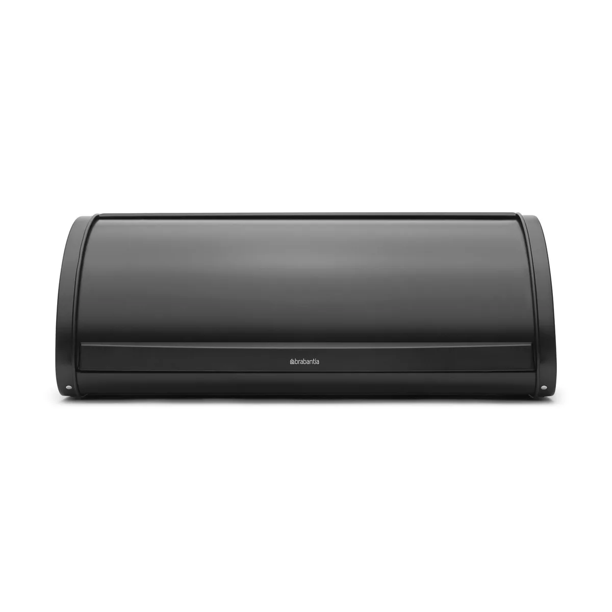 Red metal roll-top bread box with magnetic lid, rectangular shape, flat top surface