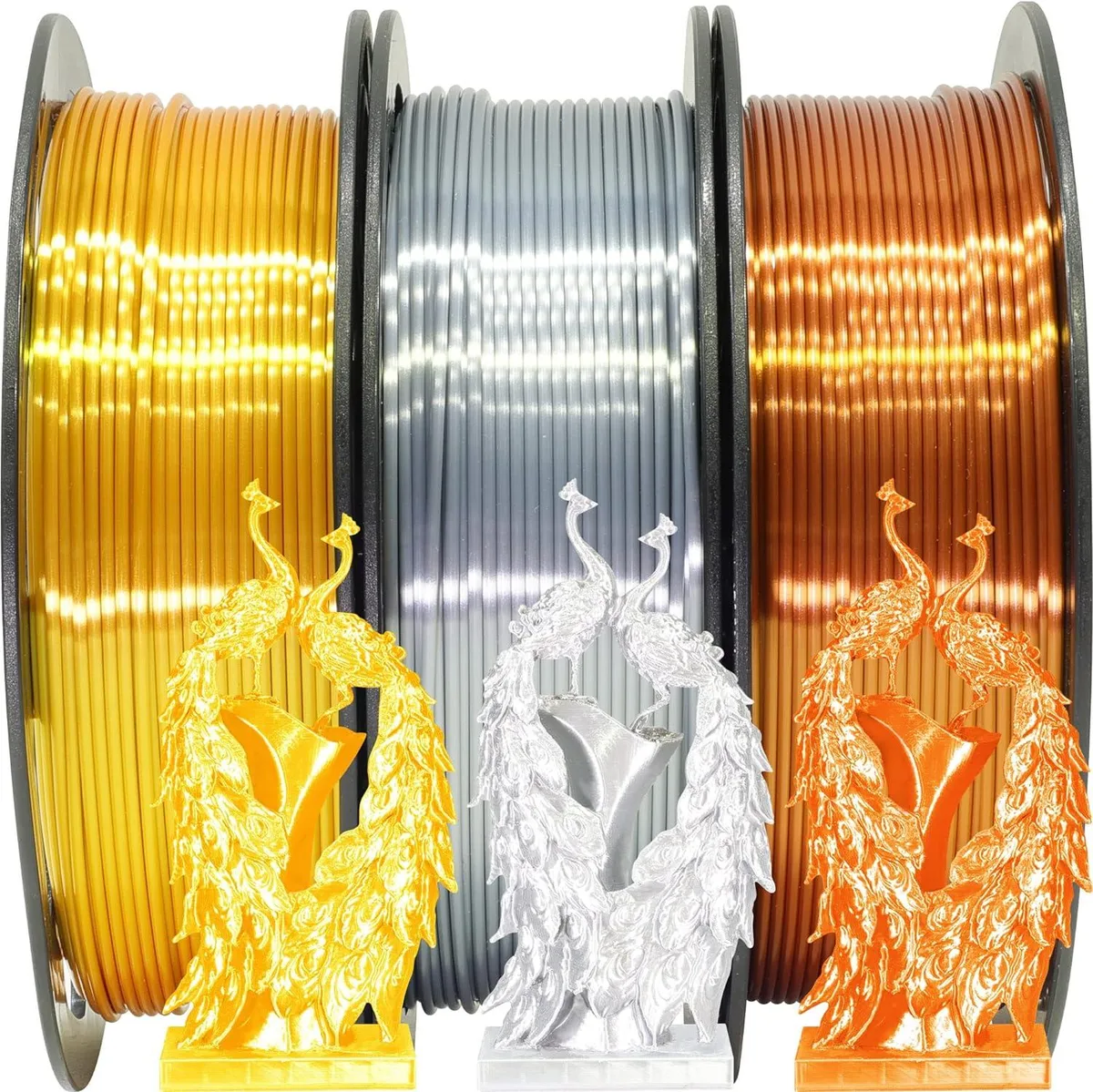 BFKK BFKK Silk PLA Filament Bundle Gold Silver Copper 1.75mm 3x500g with Tool — product photo