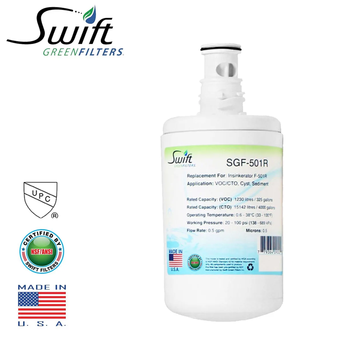 Swift Green Swift Green SGF-501R Water Filtration Filter Cartridge 1.5 GPM 0.5 Micron NSF 42 53 — product photo