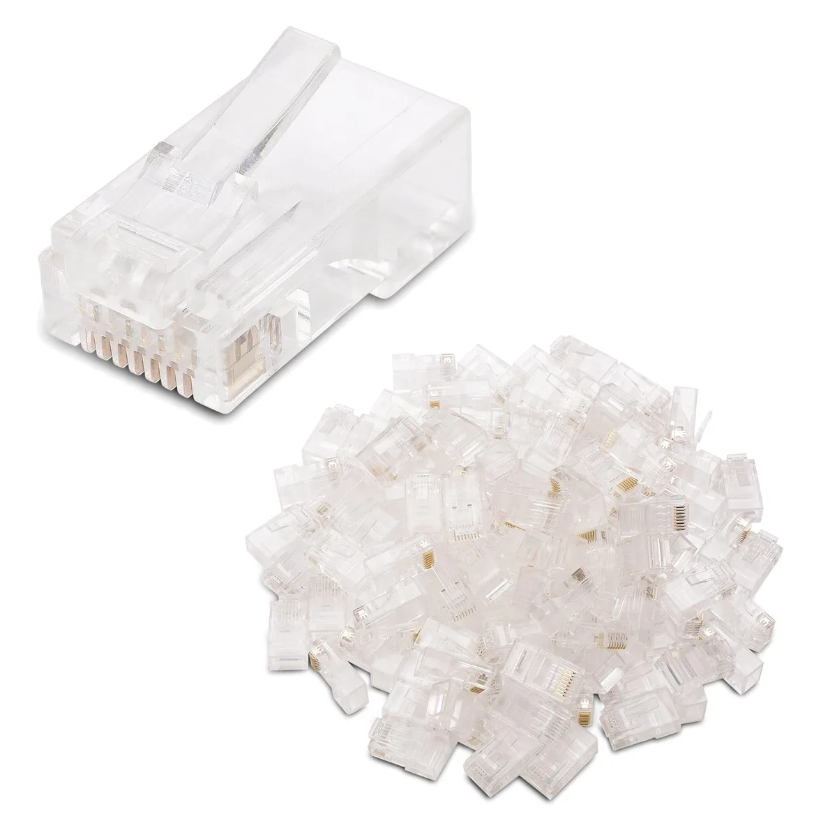  180067 100-Pack Cat 6 RJ45 Wire Cap Connectors 23-24 AWG 50µ Gold — product photo