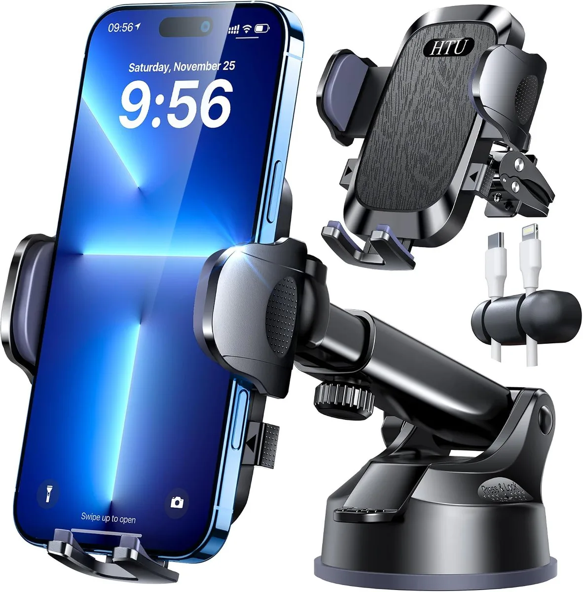 Keyence Keyence Car Phone Mount 360° Rotatable Suction Dashboard Windshield Vent Black — product photo
