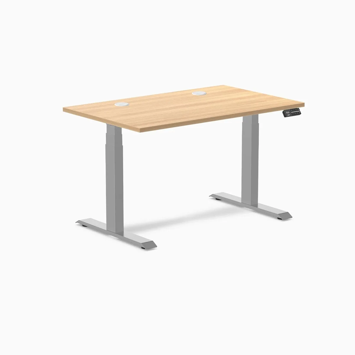 Desky Desky Dual Scalloped Laminate Sit Stand Desk Sublime Teak Grey 47.2 x 29.5 in with Grommets — product photo