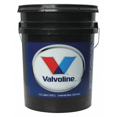 Red synthetic automatic transmission fluid in a 5 gal bucket