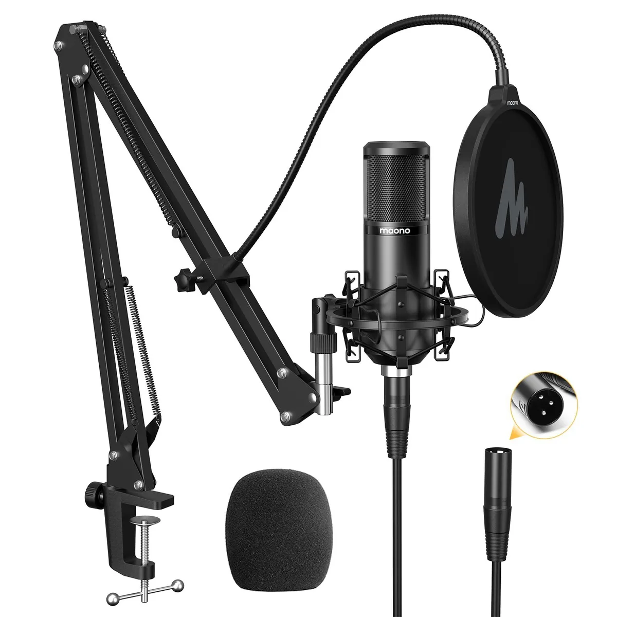 Maono AU-PM320S Condenser Microphone with XLR Cable, Boom Arm, Pop Filter — product photo