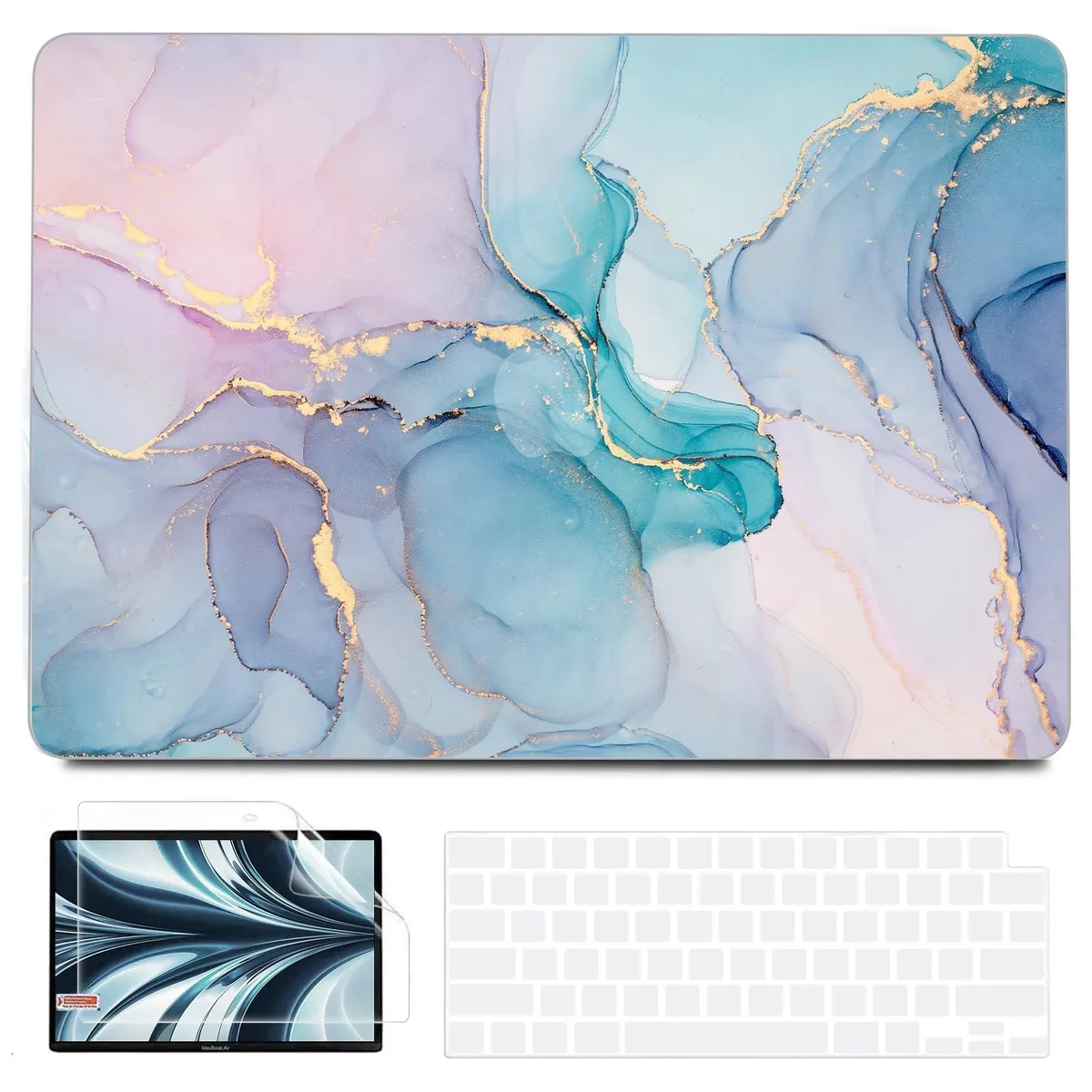 Bipra Bipra 2 in 1 Accessory MacBook Air 13.6 2022-2025 Blue Pink Marble — product photo