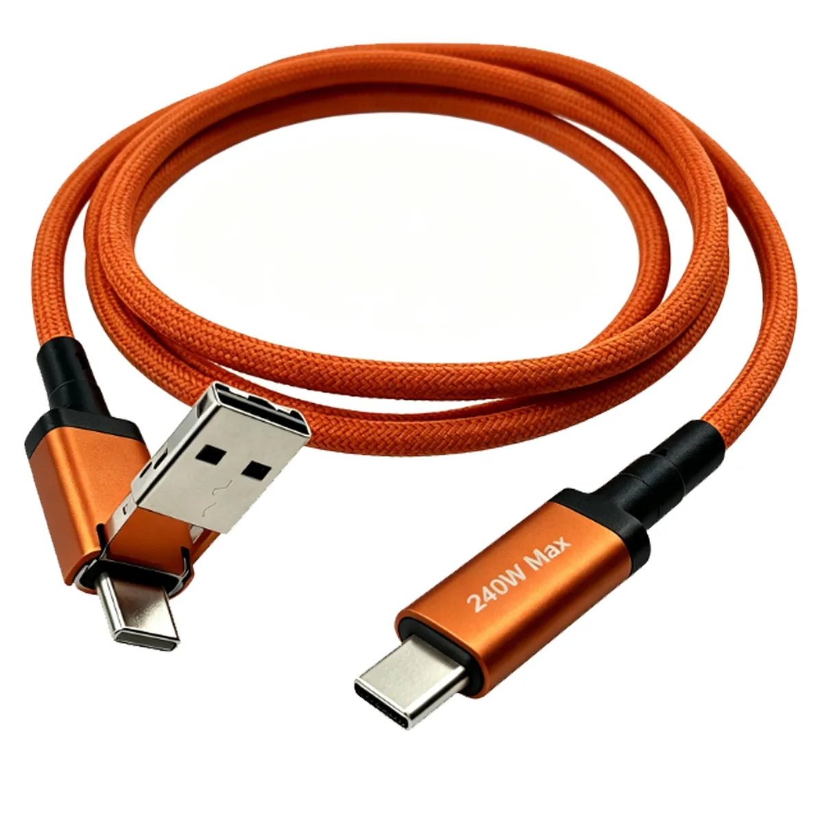 No Sew No Sew GTHD43 2-in-1 USB A-C / C-C Cable 240W 20Gbps Orange 5in — product photo