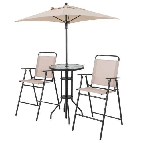SlickBlue SlickBlue 4-Piece Outdoor Bar Set with Umbrella, Beige, 24" Table, 51.5" Umbrella, 2 Folding Chairs — product photo