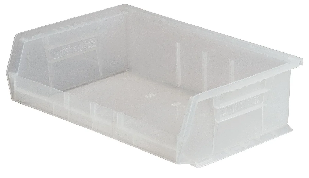 Akro-Mils Akro-Mils 30255SCLAR Hang & Stack Storage Bin, Clear, 16 1/2 in W, 5 in H — product photo