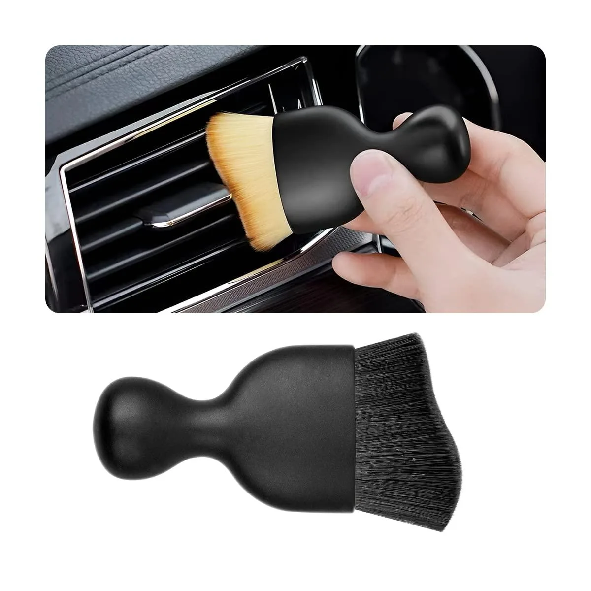 Blue curved detailing brush with soft synthetic bristles and ABS handle
