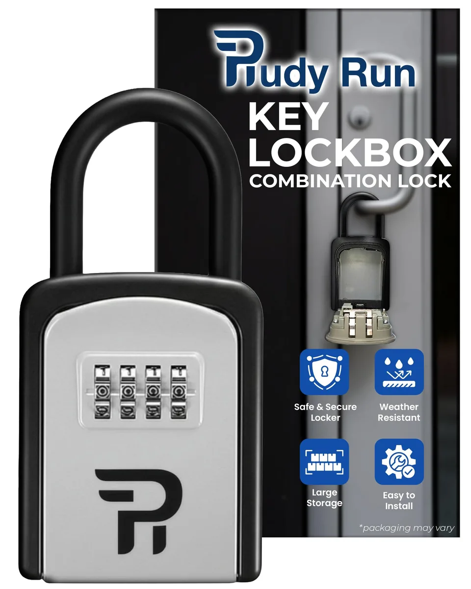 Black portable key lock box with metal shackle, 5.78 in, 4-digit combination, 10000 codes
