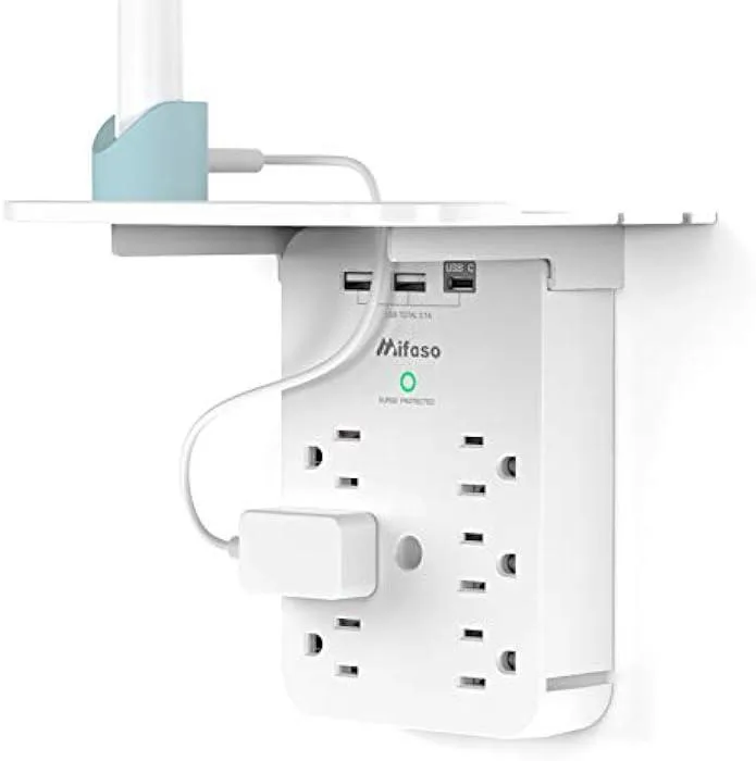 usbroway usbroway Wall Outlet Extender 6 AC 2 USB-A USB-C 490J White — product photo