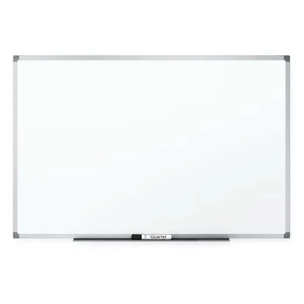 Large white porcelain whiteboard in silver aluminium frame, wall mounted, glossy finish