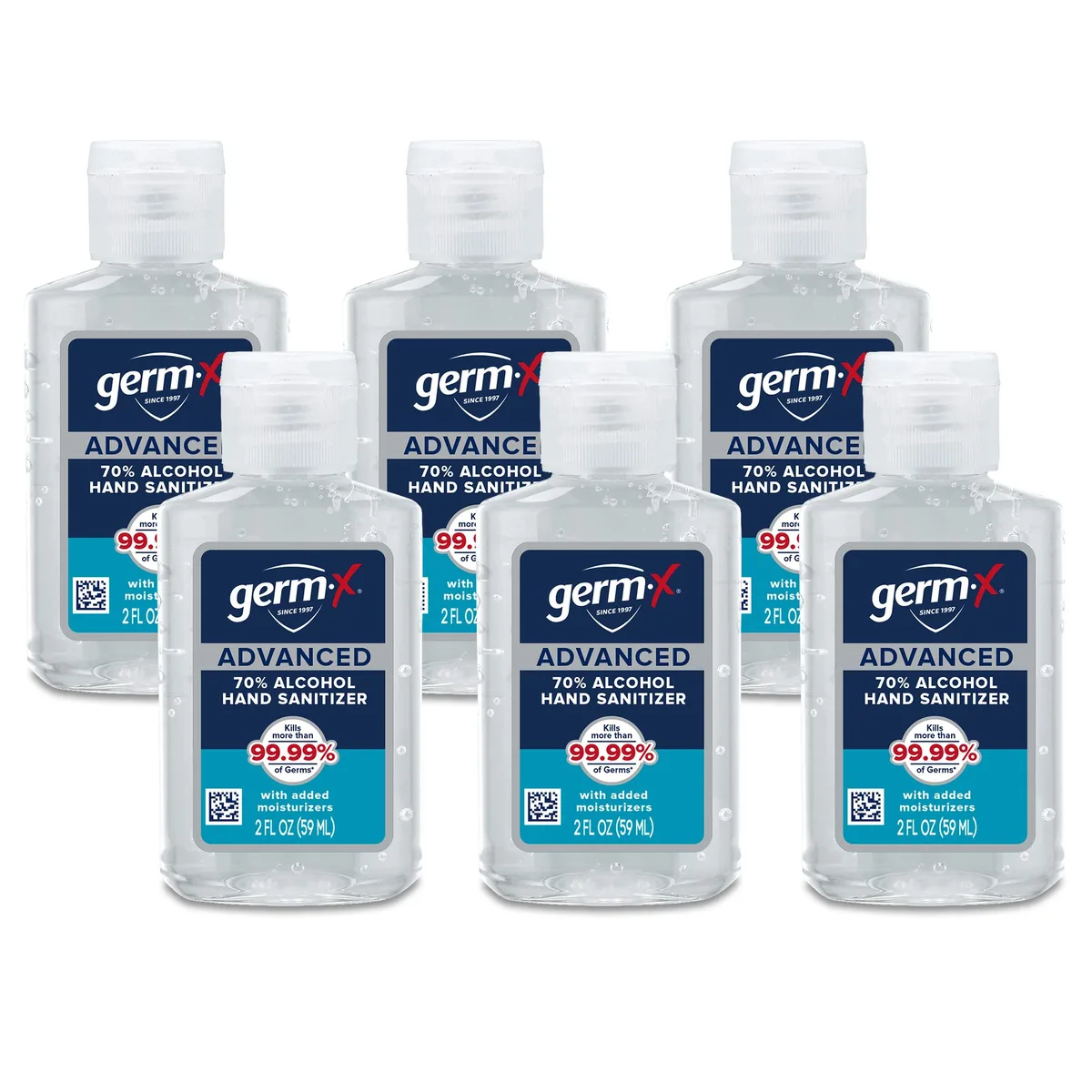 Six small clear gel bottles in a pack