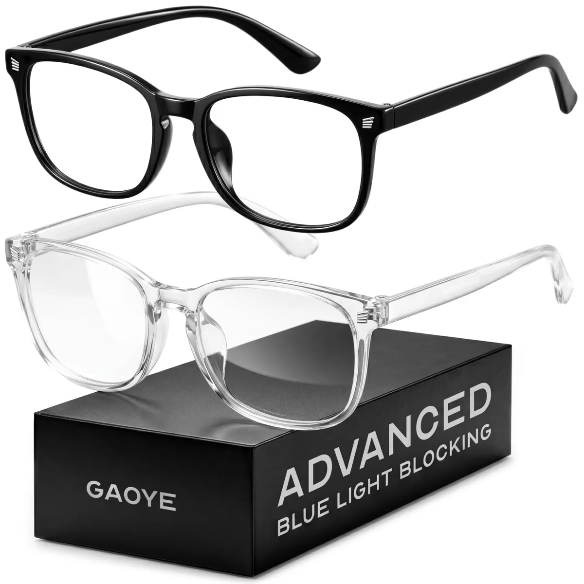  Gaoye Blue Light Blocking Computer Glasses Black &amp; Transparent TR90 52mm — product photo