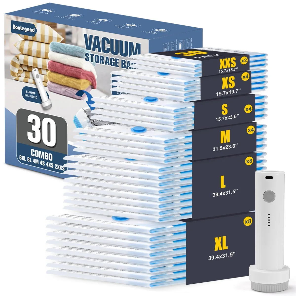 BoxLegend Vacuum Storage Bags 30 Combo Electric Pump — product photo