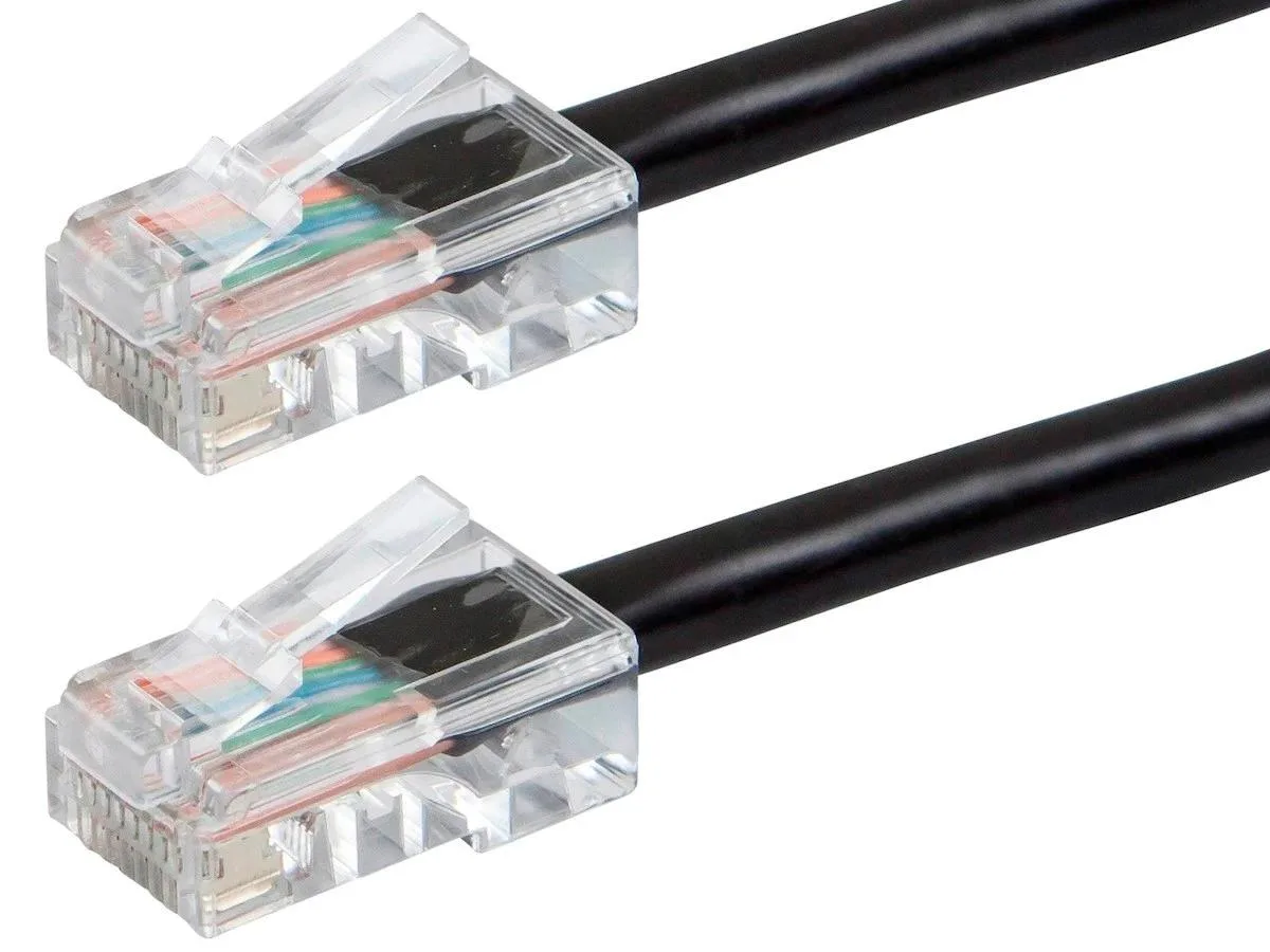 Black Cat5e Ethernet patch cable 25 feet long with RJ45 connectors no boot covers