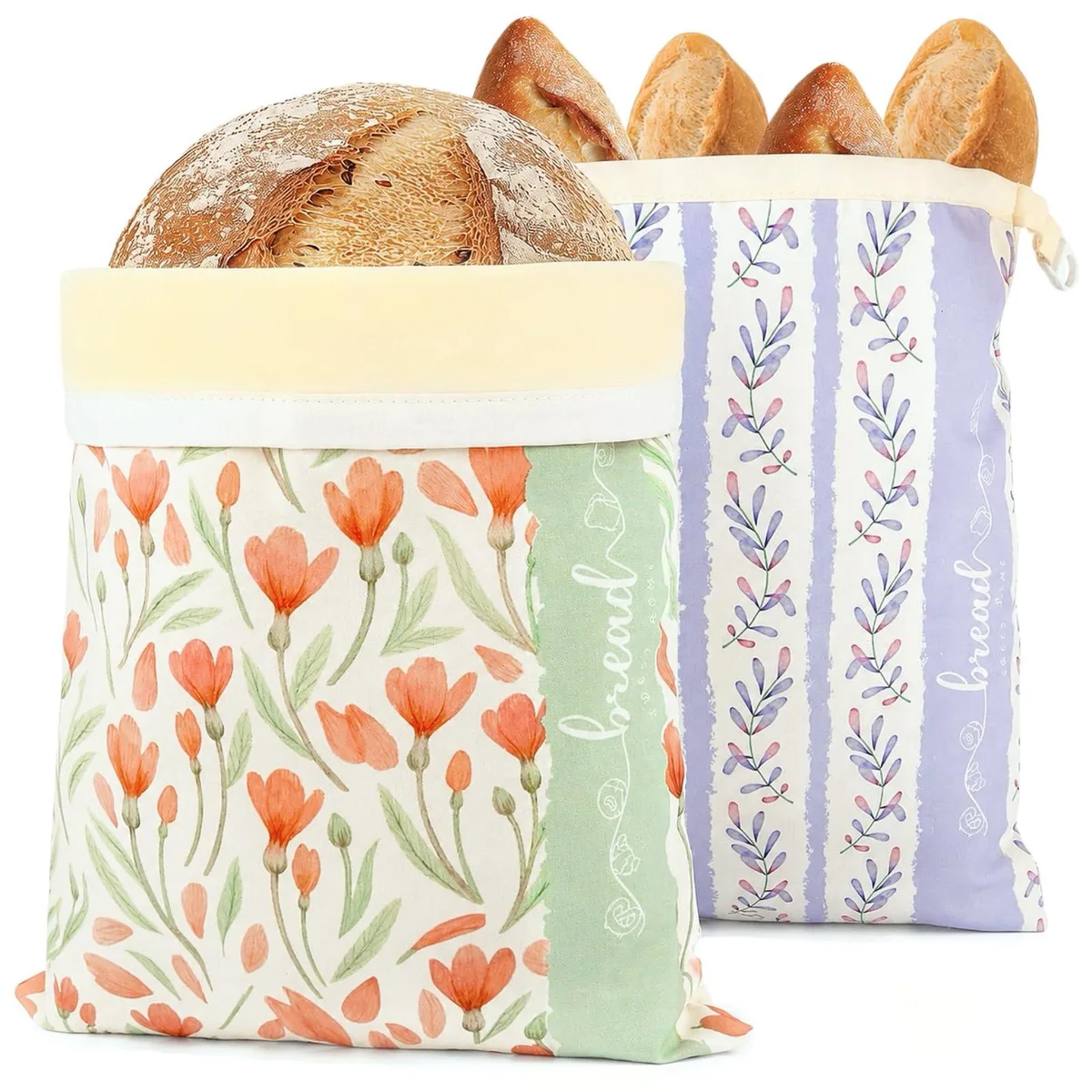 Medium beige beeswax bread bag with hook-and-loop closure