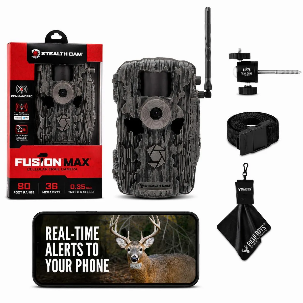 Stealth Cam STC-FXWTX Fusion MAX Cellular Trail Camera 36MP 720P .35s 80ft Dual SIM Tree Mount Cloth — product photo