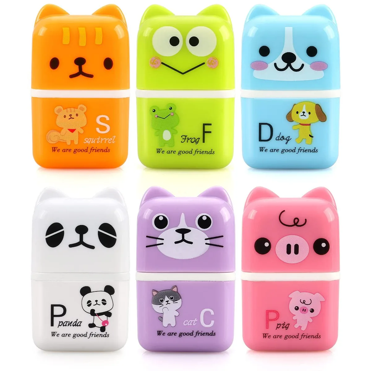  Hutou H-U01 Model B Animal Erasers with Cover and Roller 6 Pack — product photo
