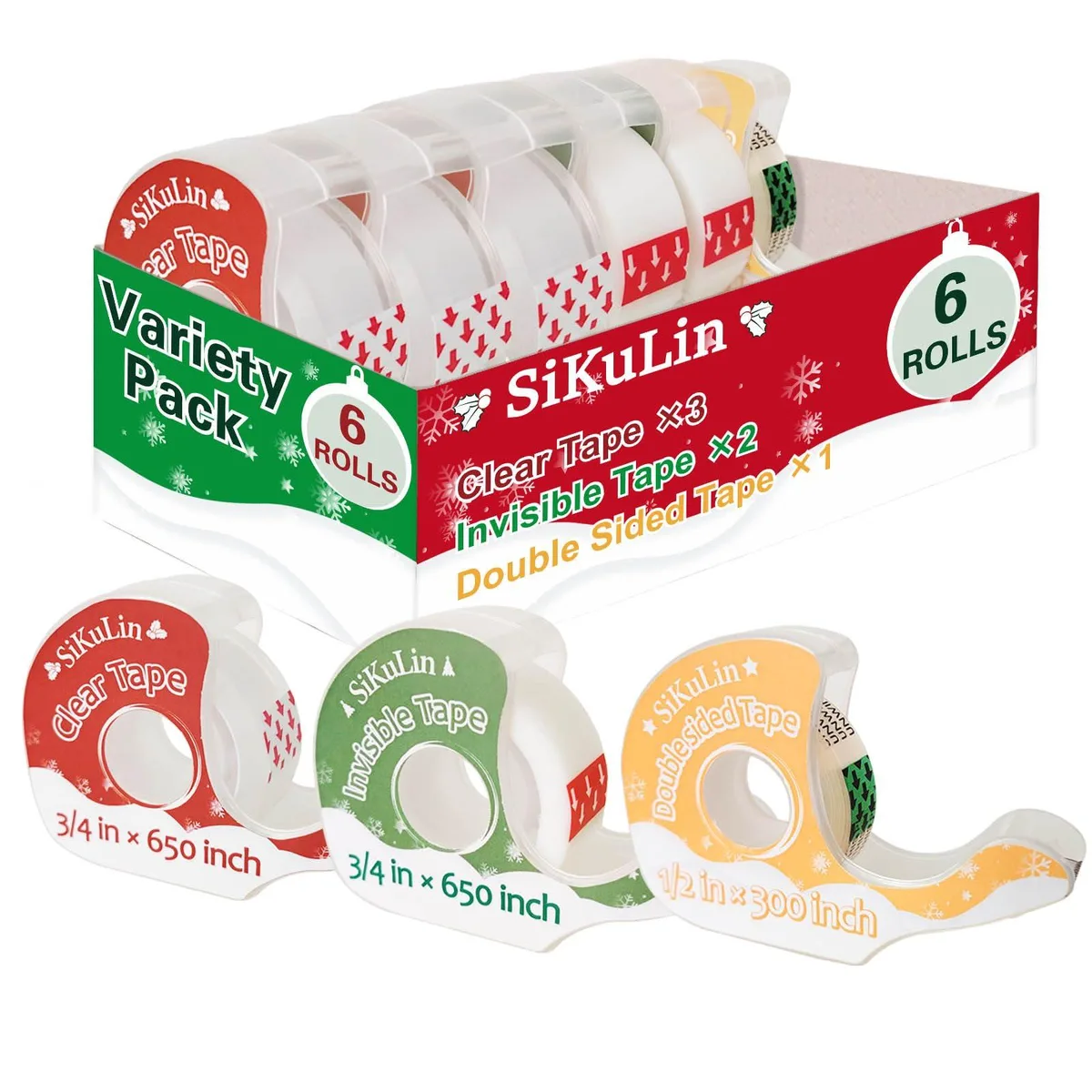  Sikulin Gift Wrapping Tape Variety Pack 6 Rolls with Dispensers — product photo