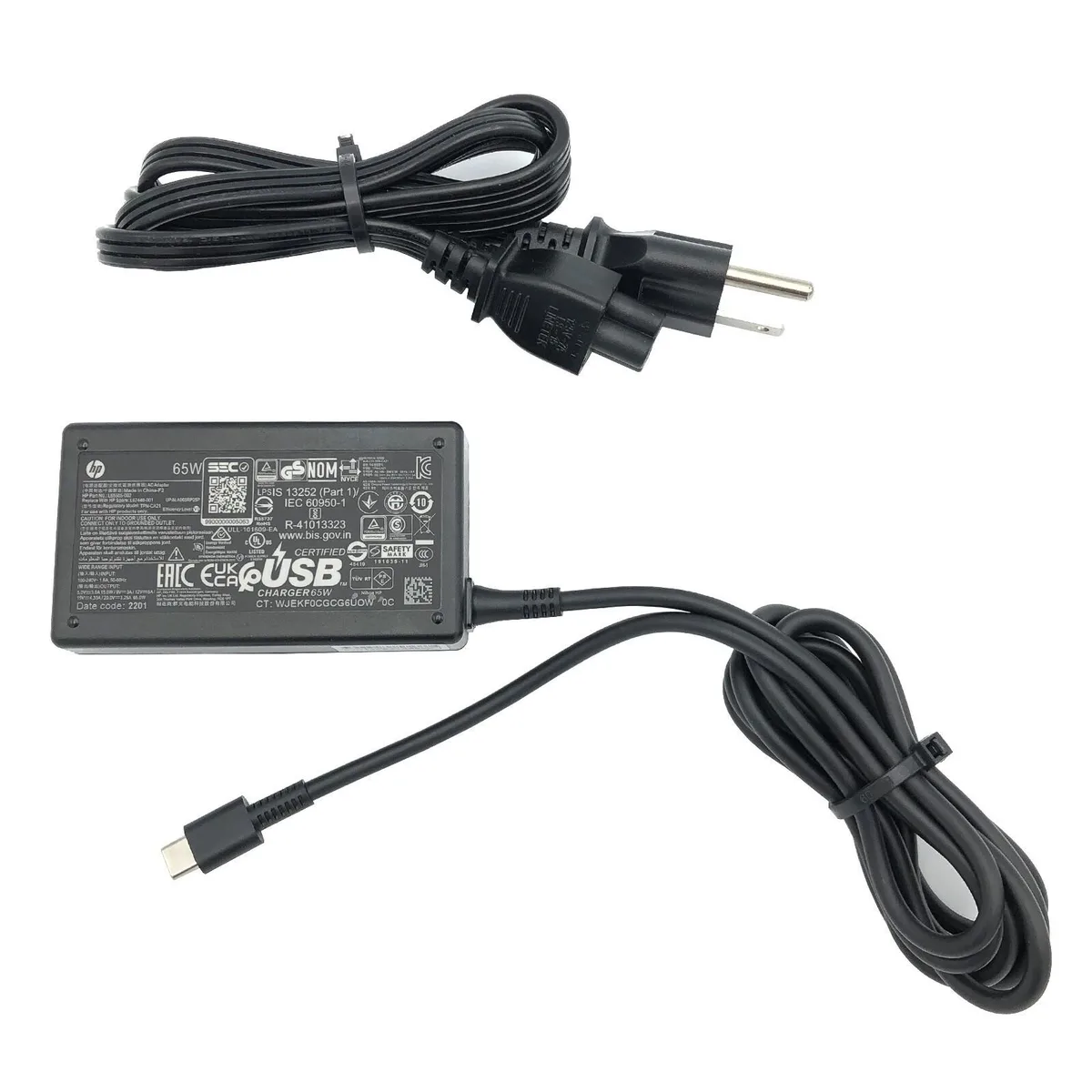 HP HP A065RP25P 65W USB-C power adapter — product photo
