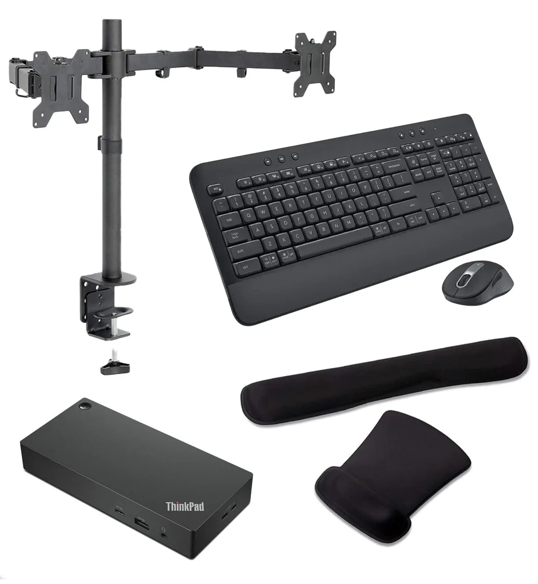 Lenovo Lenovo ThinkPad Thunderbolt 4 Workstation Dock 230W Bundle with MK650, Dual Monitor Stand, Gel Wrist Rest — product photo
