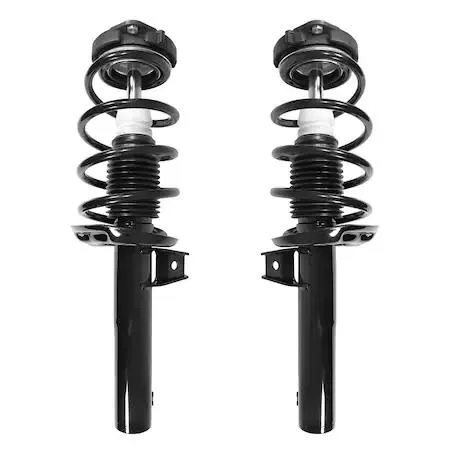 Pair of silver front strut assemblies with springs and top mounts, new in box