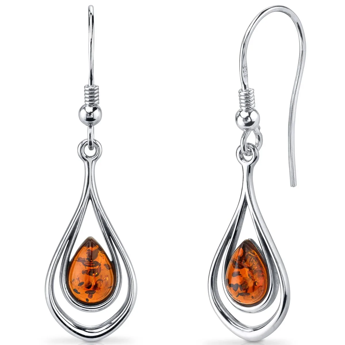 Oravo Oravo Baltic Amber Dangle Earrings Sterling Silver Cognac Tear Drop 4.8g 925 SE8512 — product photo