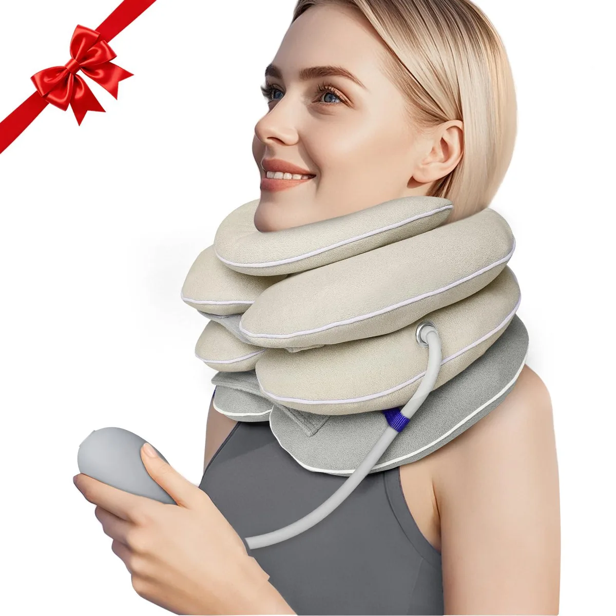 Black inflatable cervical traction neck brace with chin rest, pack of 10