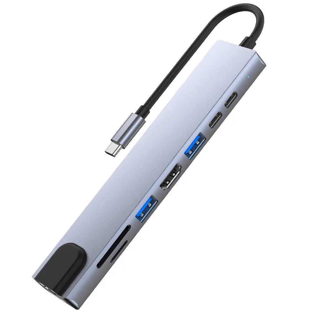 WRIARICH WRIARICH CM2017L8 8-in-1 USB-C Hub with RJ45 4K HDMI SD/TF 87W PD MacBook 2016 2017 2018 Gray — product photo
